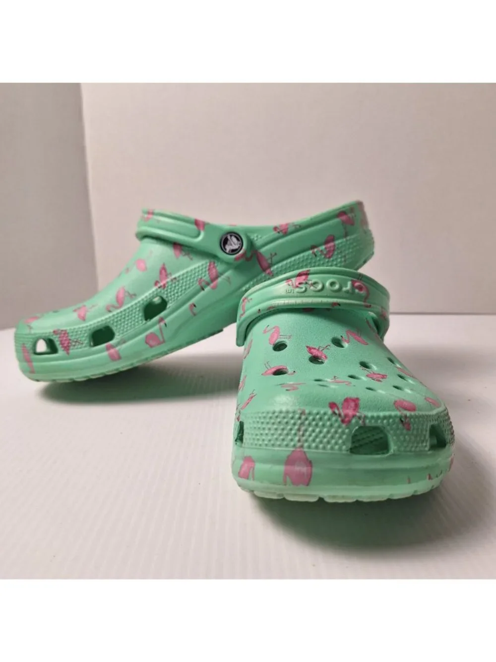 CROCS CLASSIC TEAL PINK FLAMINGOS SLIP ON SANDALS SHOES SLIDES M=9 W=11 CASUAL - Picture 10 of 11